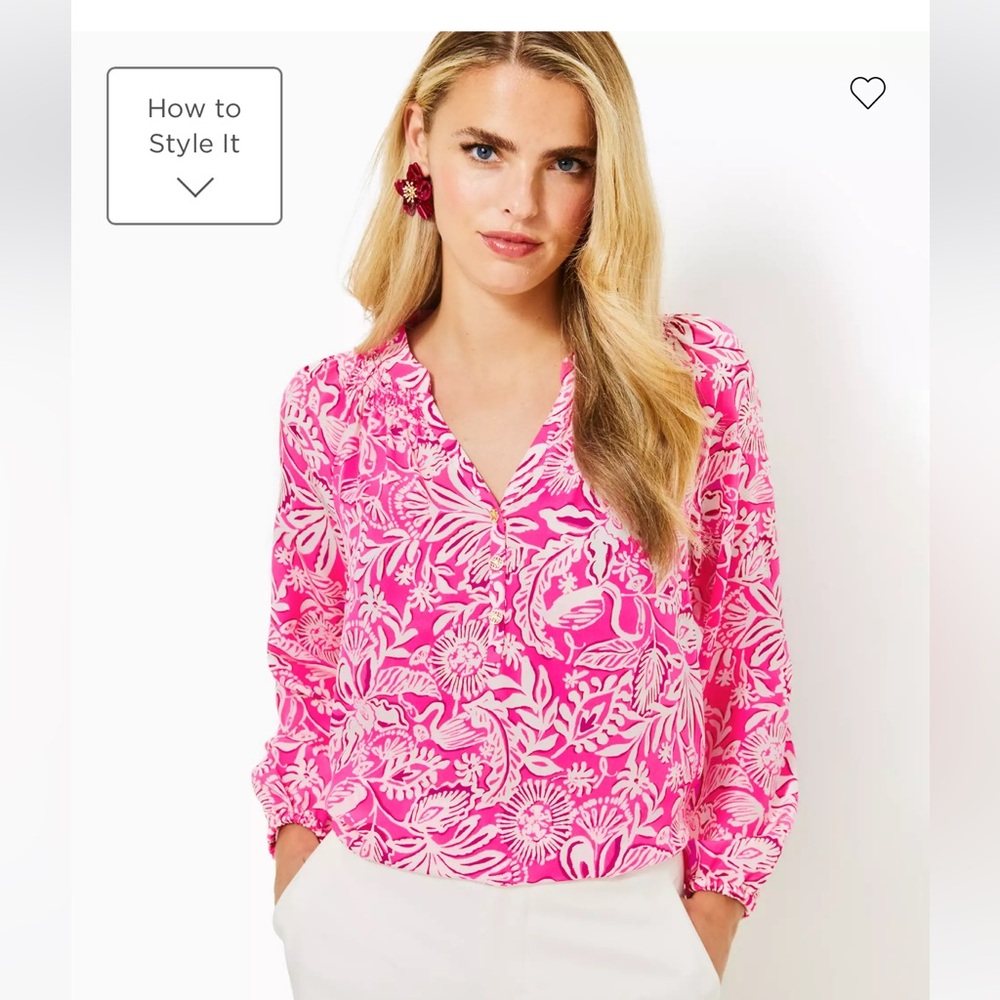 EUC Lily Pulitzer Vivid Coral & White V-Neck 3/4 Sleeve